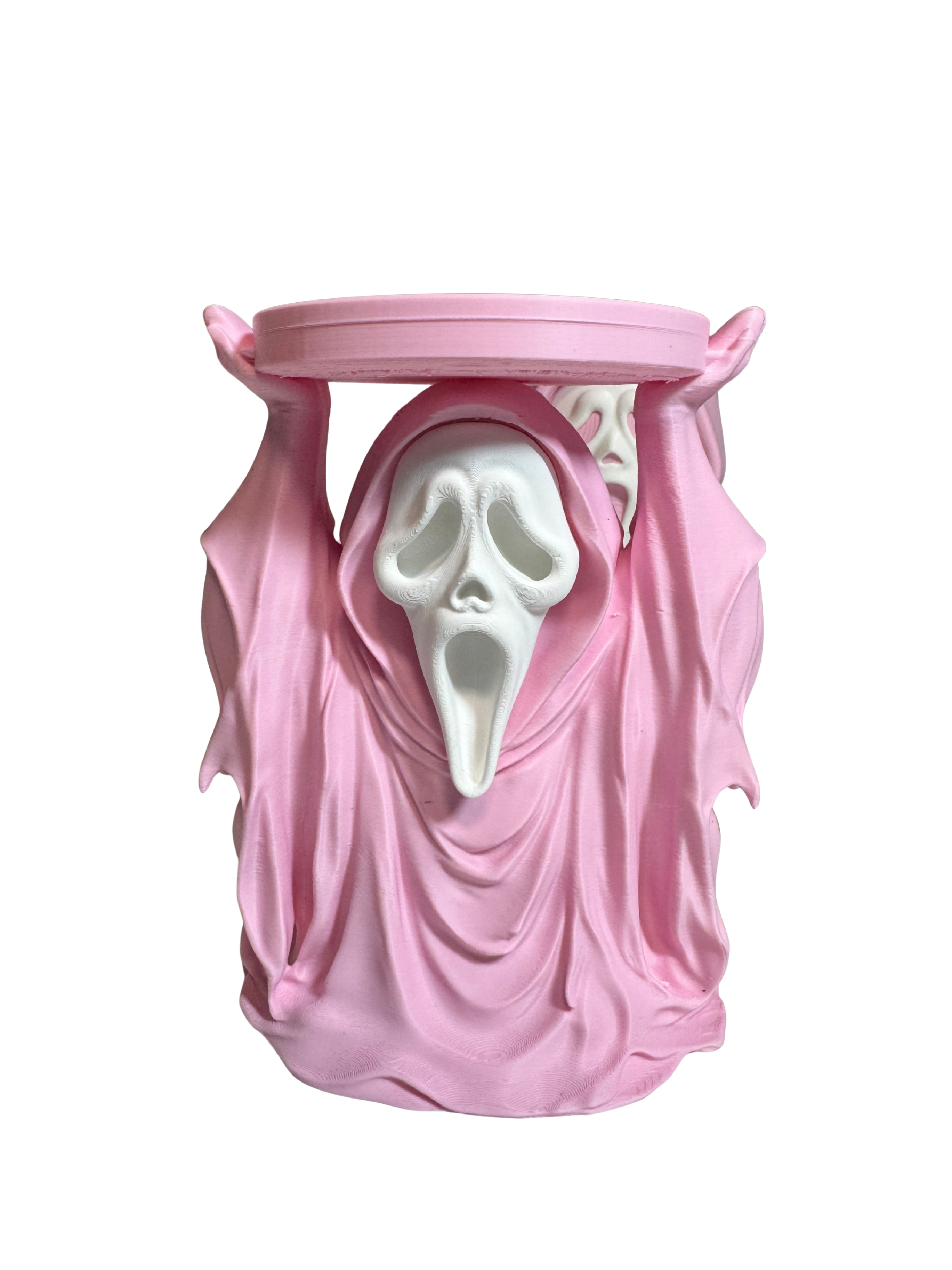 Ghostface Candle Holder Halloween Decor Pink Ghost Design for Spooky Season