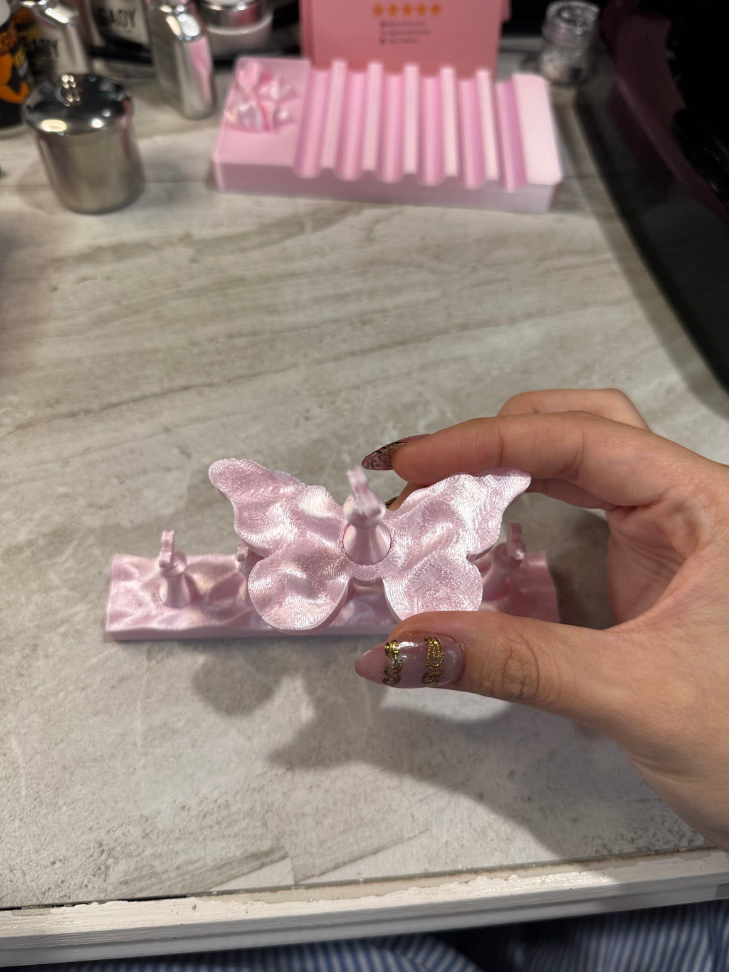 Nail Stand - Pink Butterfly Design for Organizing Nail Polish Bottles and Tools
