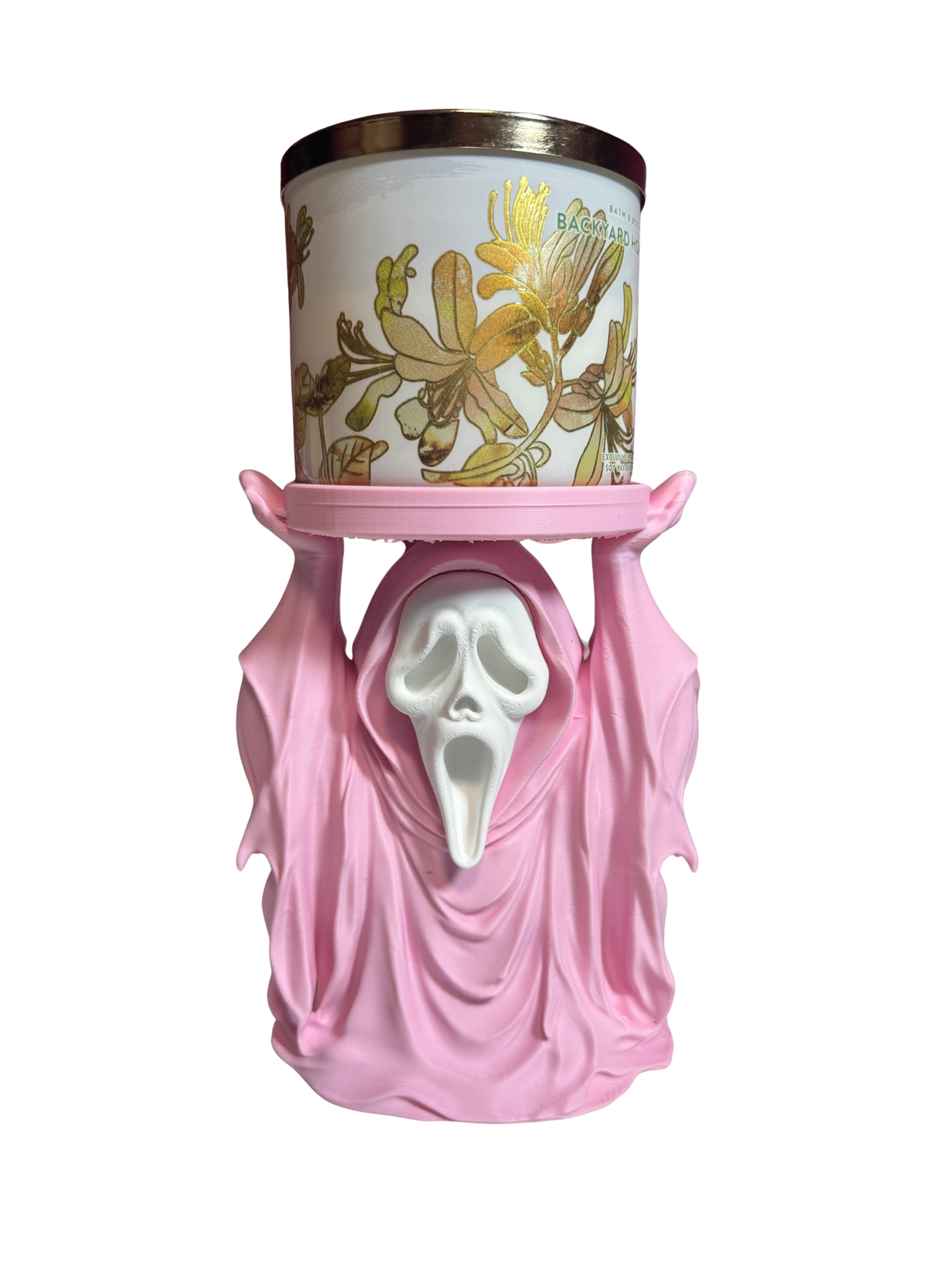 Ghostface Candle Holder Halloween Decor Pink Ghost Design for Spooky Season